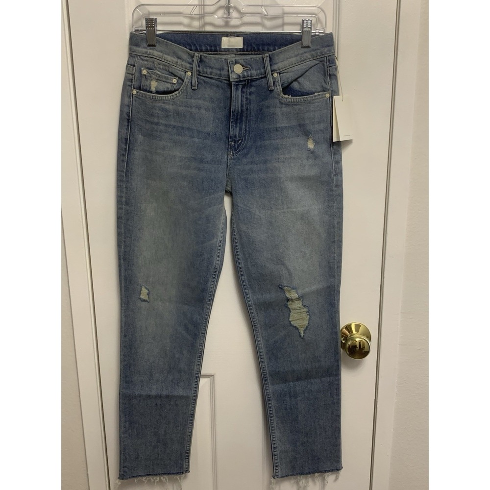 NWT Mother The Dropout Fray Disorderly Distressed Jeans Blue 25 x 26